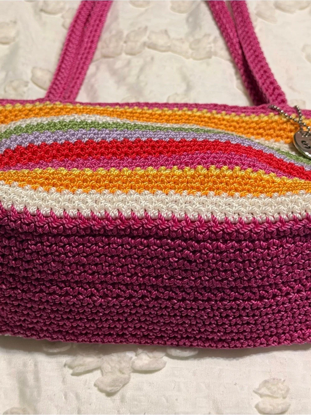 The Sak Small Handbag Knit Crochet Striped Fully Lined Purse Zipper Closure